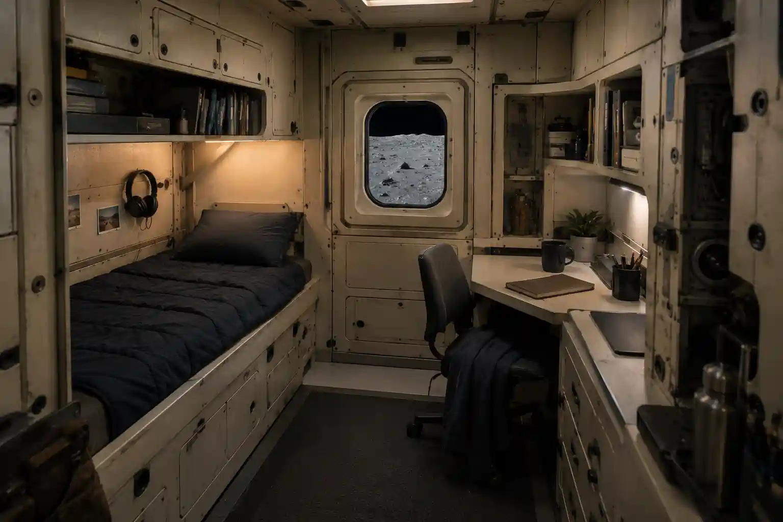 A compact private cabin inside Themelion Base