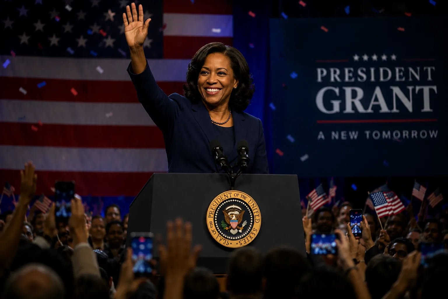 President Evelyn Grant on election night