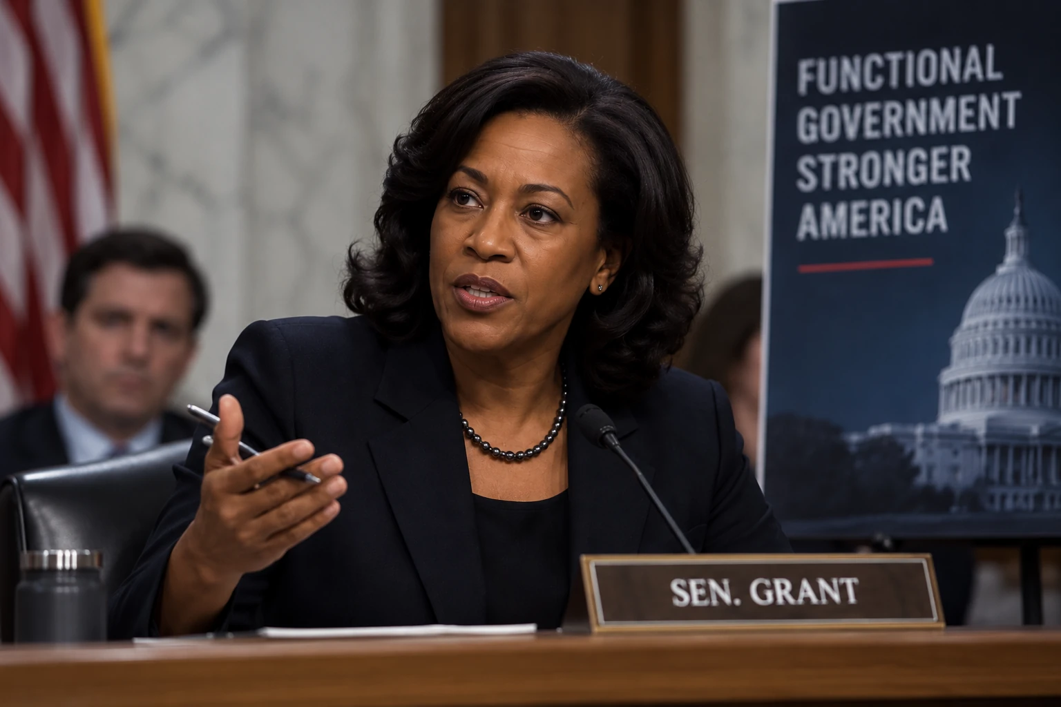 Senator Evelyn Grant speaking at a government hearing