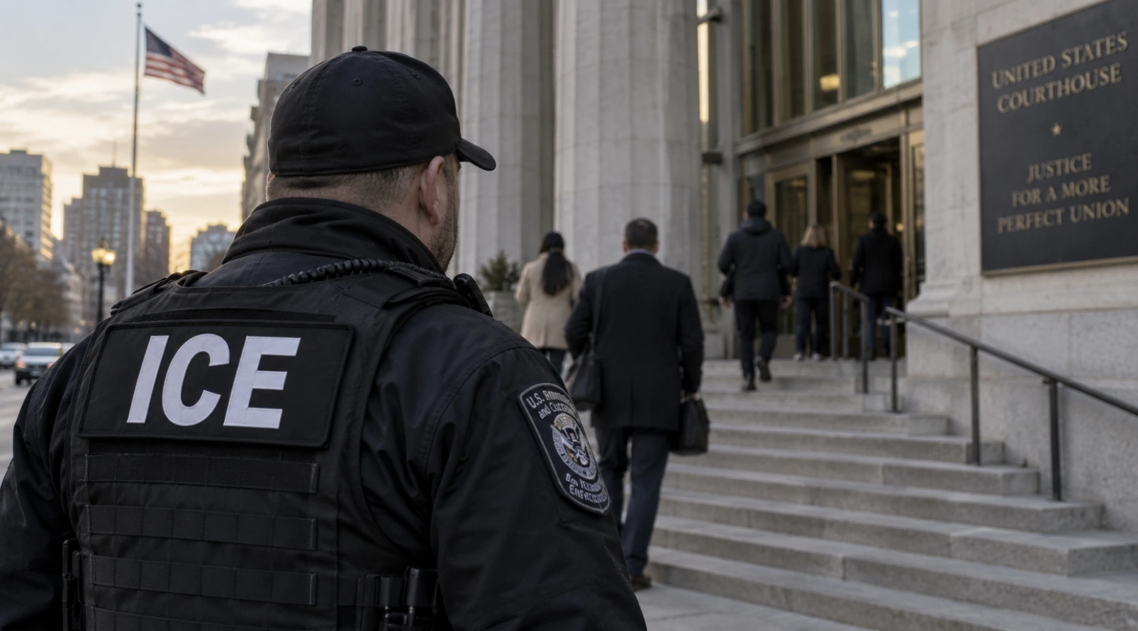 ICE agent outside a federal courthouse